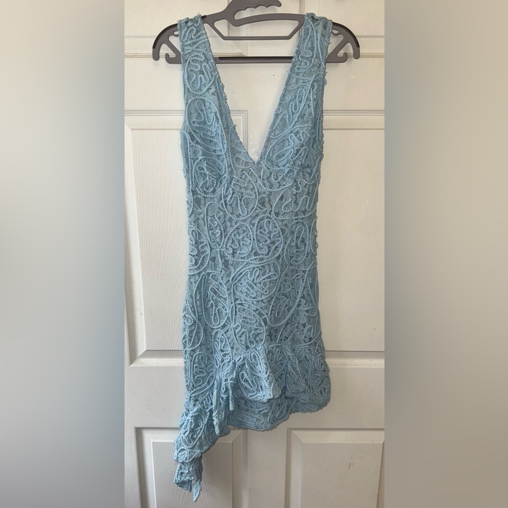 🎉 HP 🎉 ASOS Baby Blue Corded Lace Asymmetrical Hem Dress